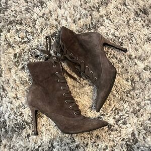 Steve Madden Brown Suede Lace-Up Pointed Toe Ankle Boots